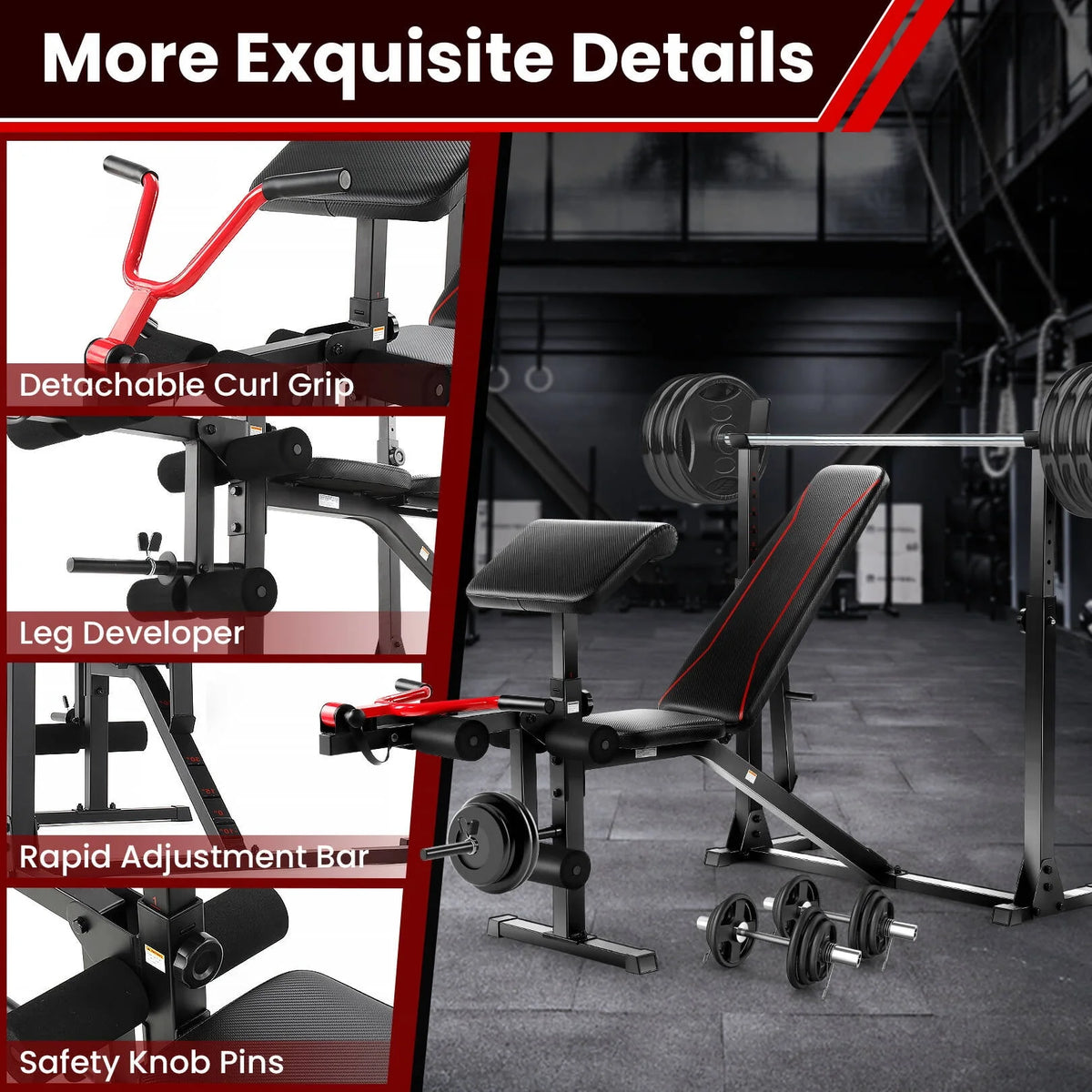 Adjustable Olympic Weight Bench Set with Barbell Rack G3886