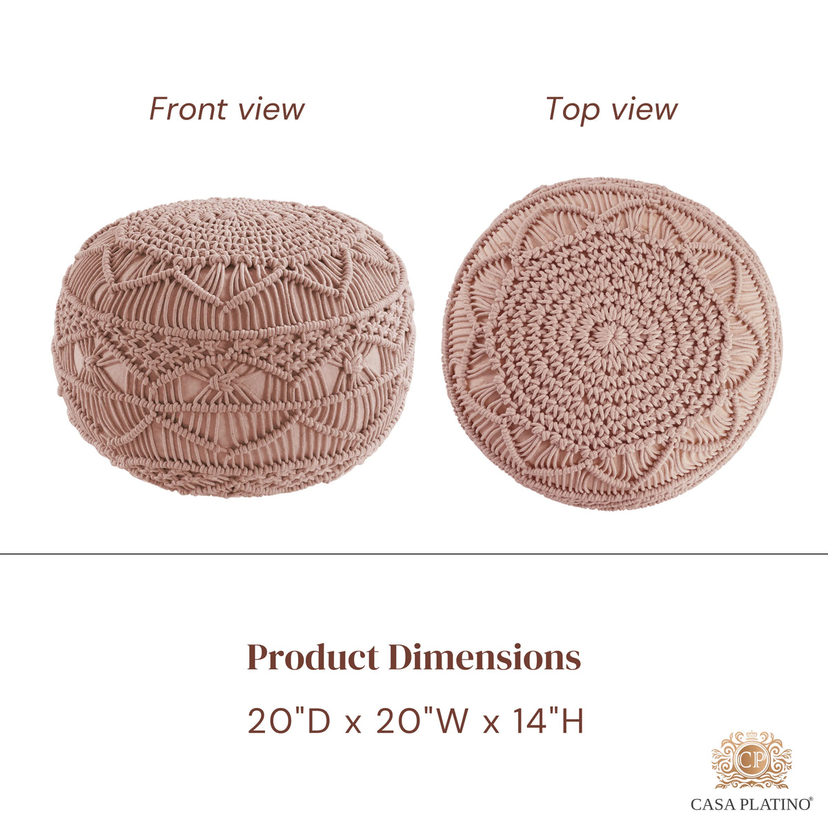 Dusty Pink Hand Knitted Macrame Pouf Ottoman F883768