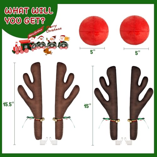 2 Pack Red Nose Car Antler Christmas Decorations S92455