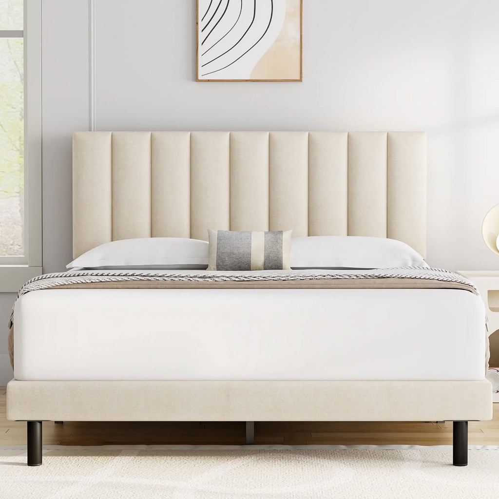 Queen Upholstered Platform Bed Frame with Headboard H1416