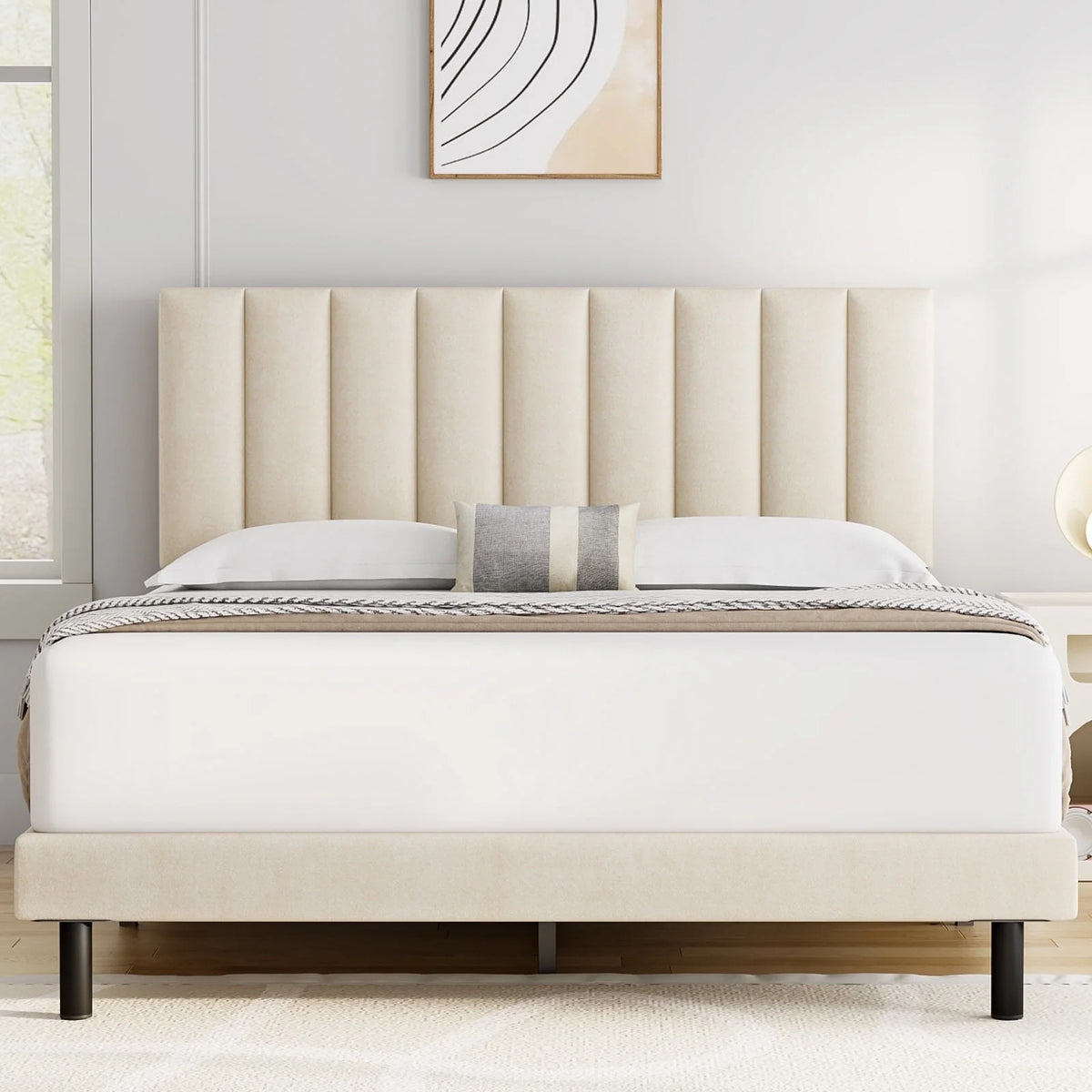 Queen Upholstered Platform Bed Frame with Headboard H1416