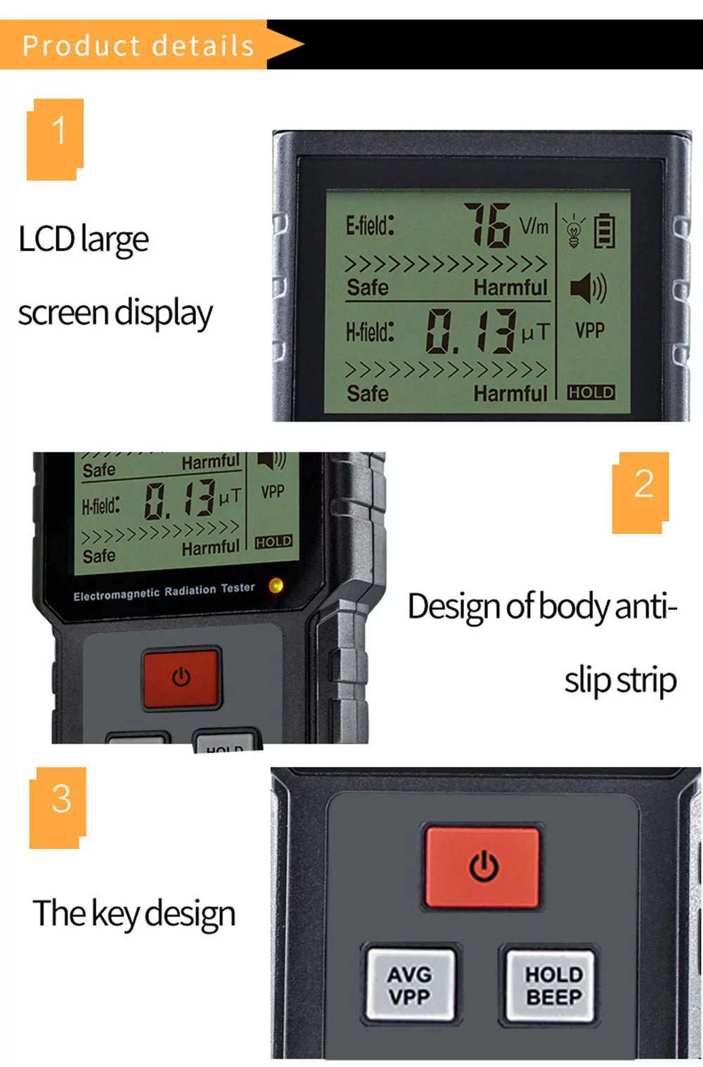 High Precision EMF Meter Electromagnetic Radiation Tester Digital Display X6372