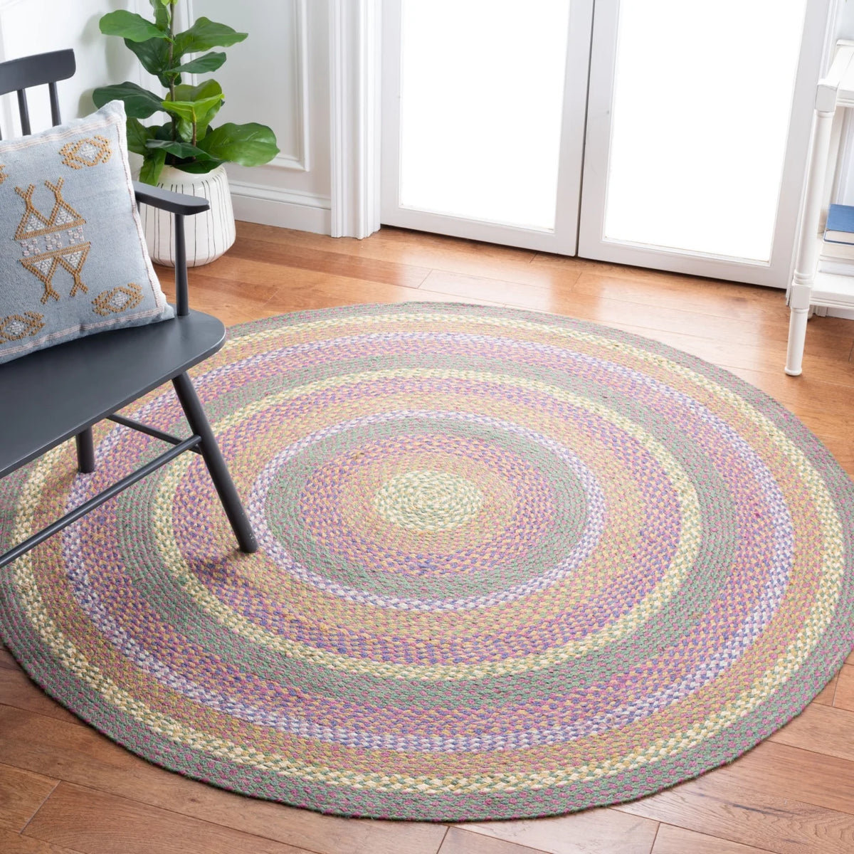 Handwoven Green Pink Rug C11053