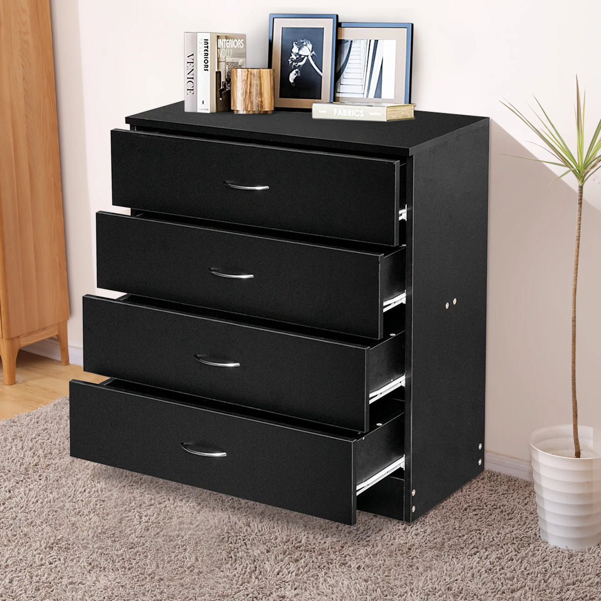 4 Drawer Black Wood Dresser D1381