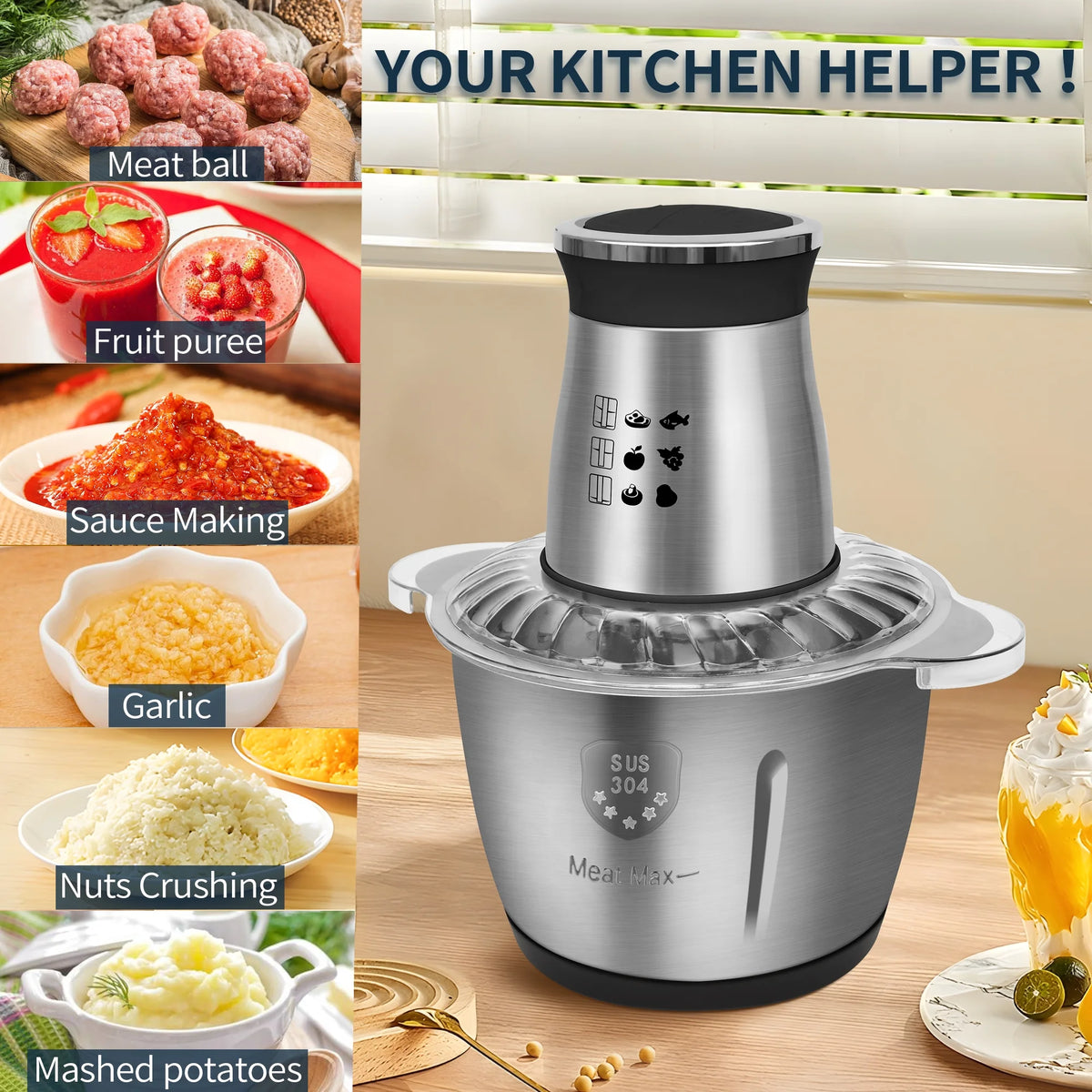 3L Stainless Steel Electric Food Chopper 300W J686