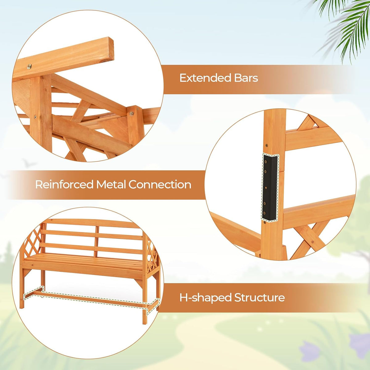 Wooden Garden Arbor with Bench H61663