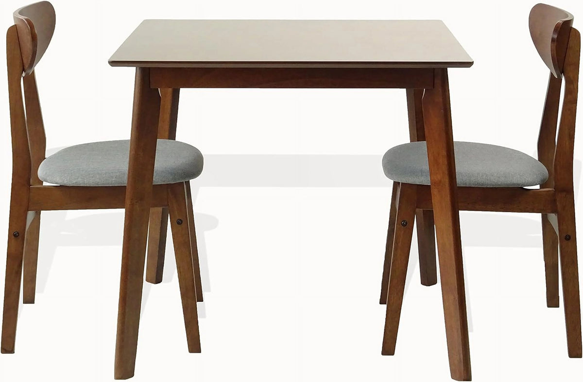 Set of 3 Square Dining Table and 2 Side Chairs Solid Wood Medium Brown F412
