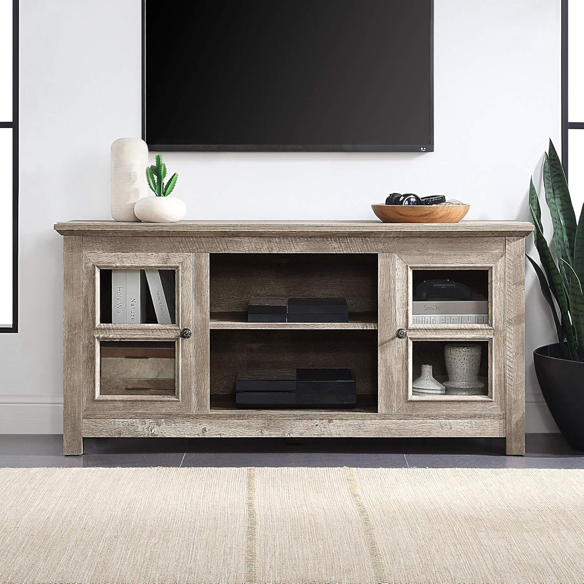Electric Fireplace TV Stand for TVs up to 55 Inch with Storage Shelves & Cabinets A81957