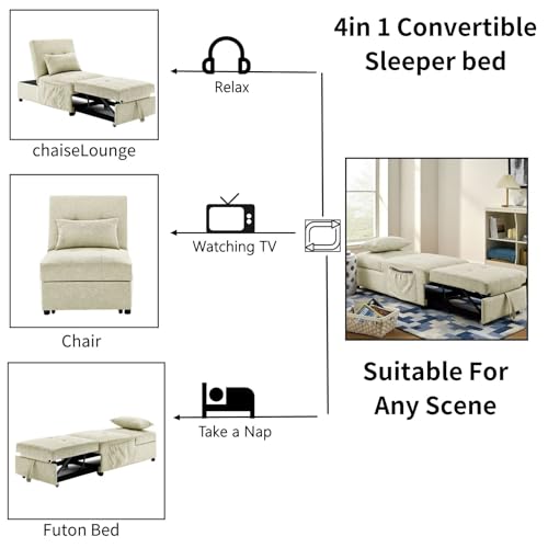 Beige Breathable Fabric Convertible Sleeper Chair Bed H637
