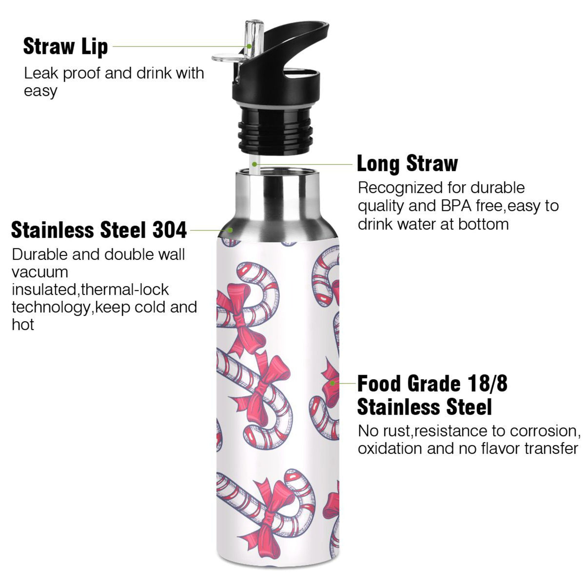 Pink Stainless Steel Insulated Water Bottle with Straw Lid C323394