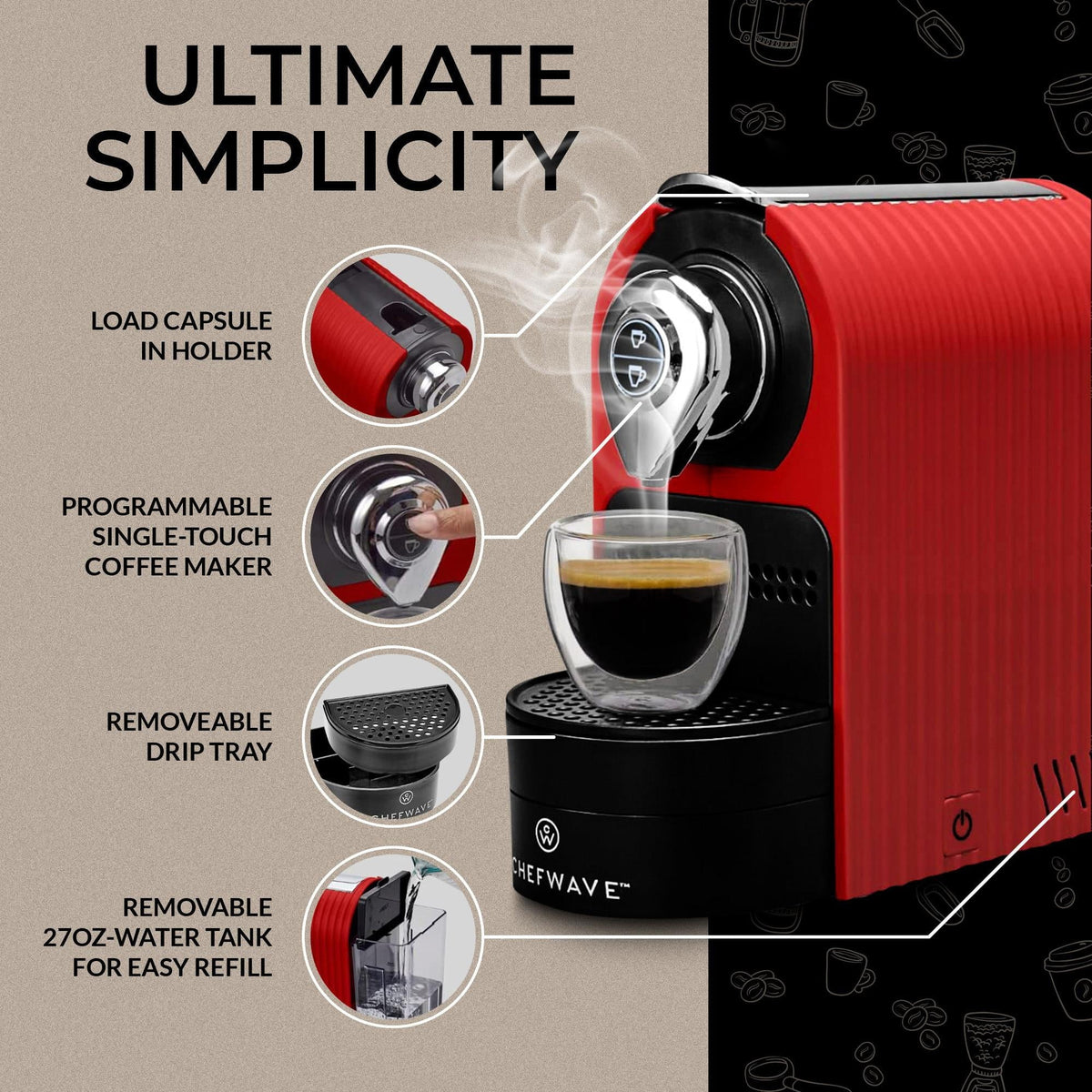 Espresso Machine with Capsules Holder and Cups R44241