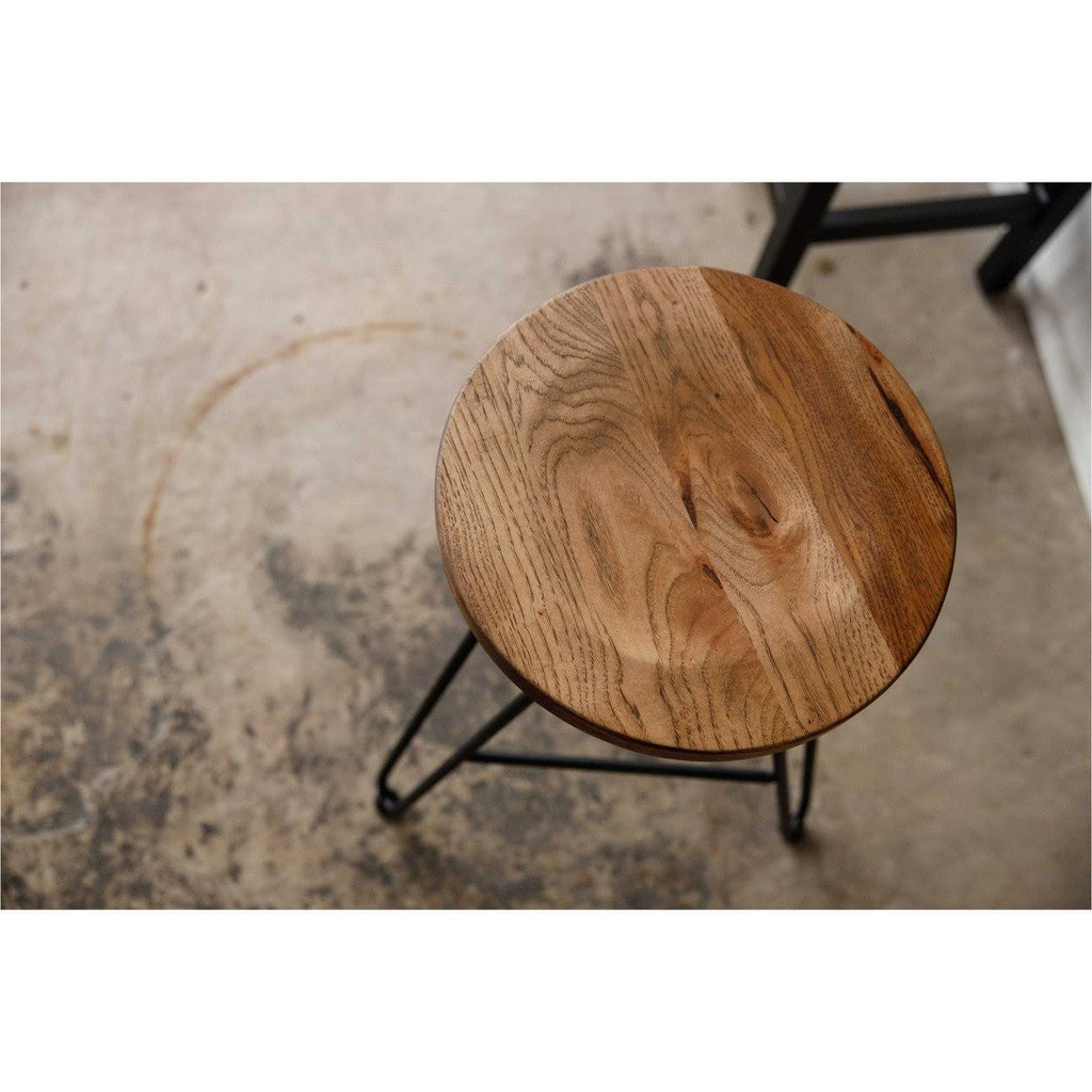 Natural Brown Ash Wood and Steel Bar Stool T7711