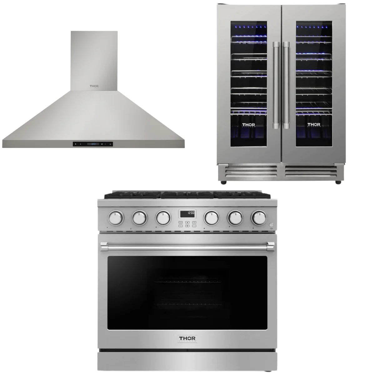 36 Gas Range, Range Hood and Wine Cooler M1209