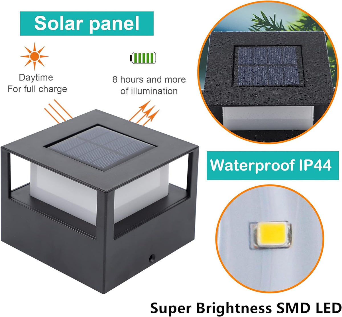 4 Pack Solar Post Lights, 20 Lumen Warm White LED, Fits 4x4, 5x5 or 6x6 Wooden Posts W843784