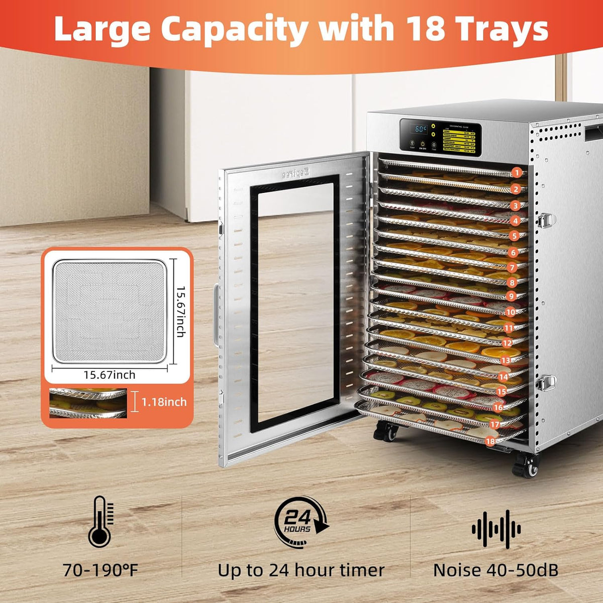 18 Trays Stainless Steel Commercial Food Dehydrator G277728