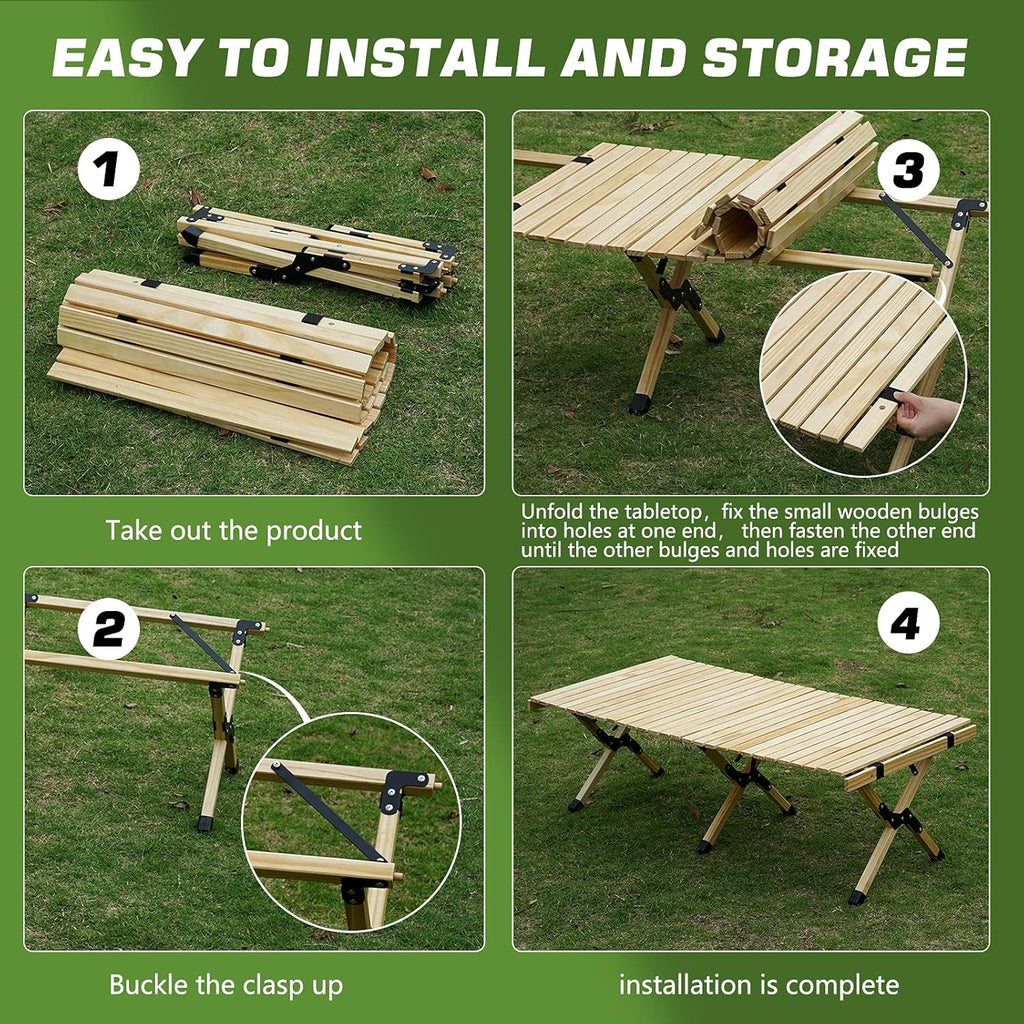 3ft Low Height Portable Folding Wooden Camping Table with Carry Bag P164