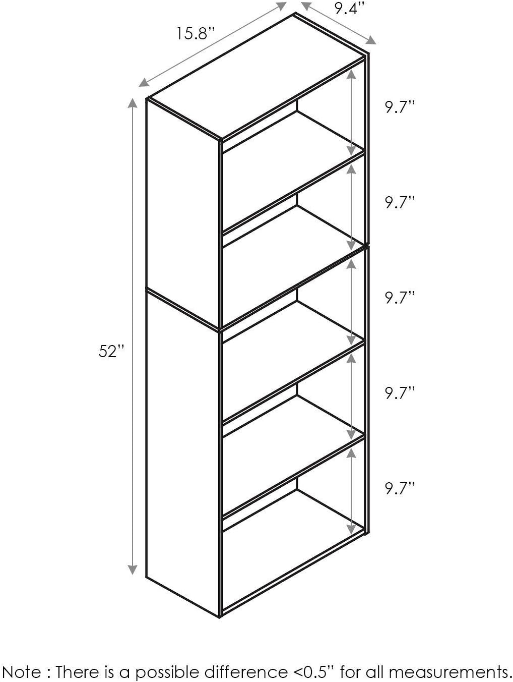White 2 Pack 5-Tier Open Shelf Bookcase E80062