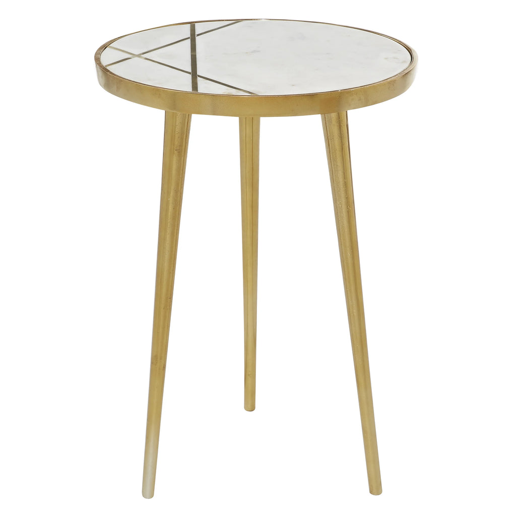 15" x 20" Gold Aluminum Accent Table with Marble Top Y94327