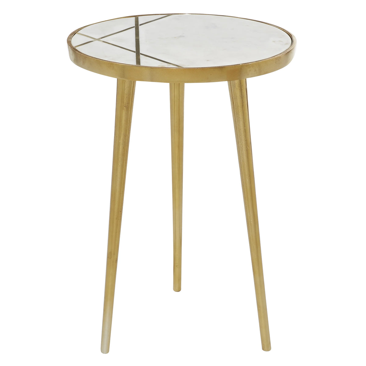 15" x 20" Gold Aluminum Accent Table with Marble Top Y94327