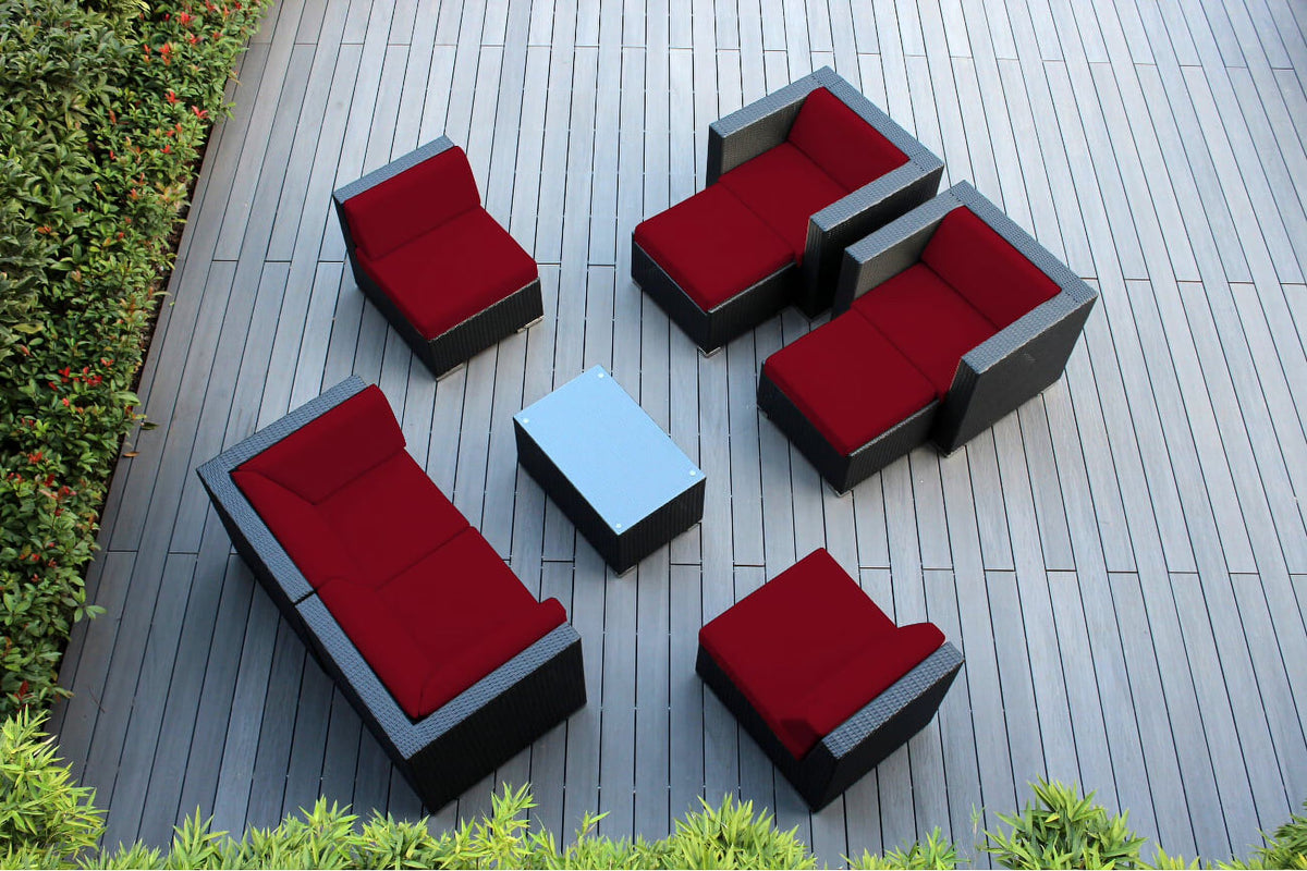 9 Piece Black Wicker Patio Furniture Sectional Conversation Set V8754
