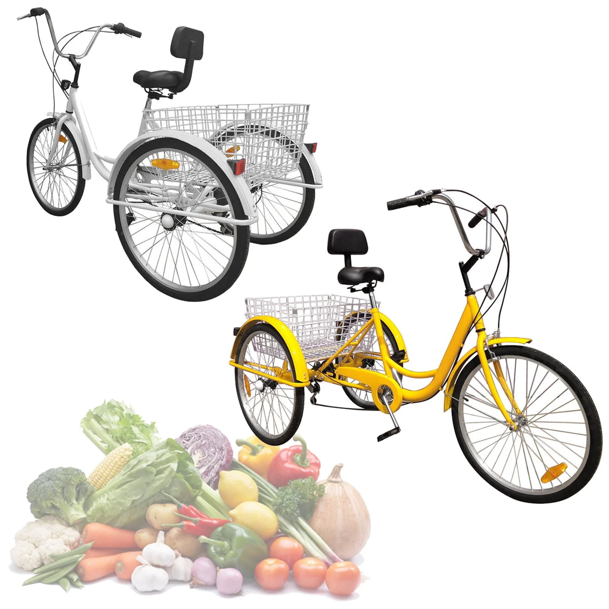 24 Inch 3-Wheel Tricycle with Basket White/Yellow W8022