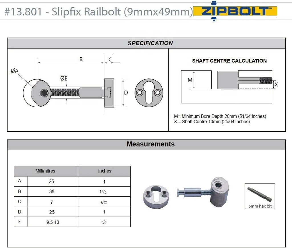 5 Pack Slipfix Railbolt F870