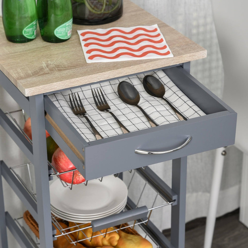 White Wooden Rolling Kitchen Storage Cart M72944