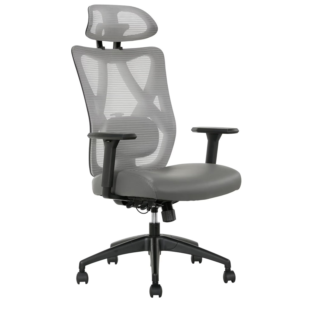Ergonomic Mesh/Vegan Leather High-Back Task Chair, Gray/Black I992