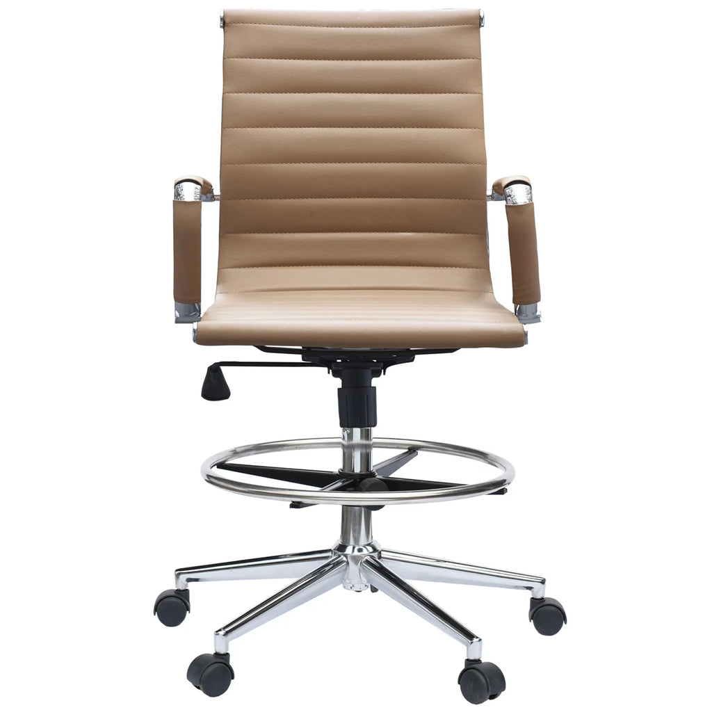 Tan Ribbed Drafting Chair with Wheels and Arms B57754