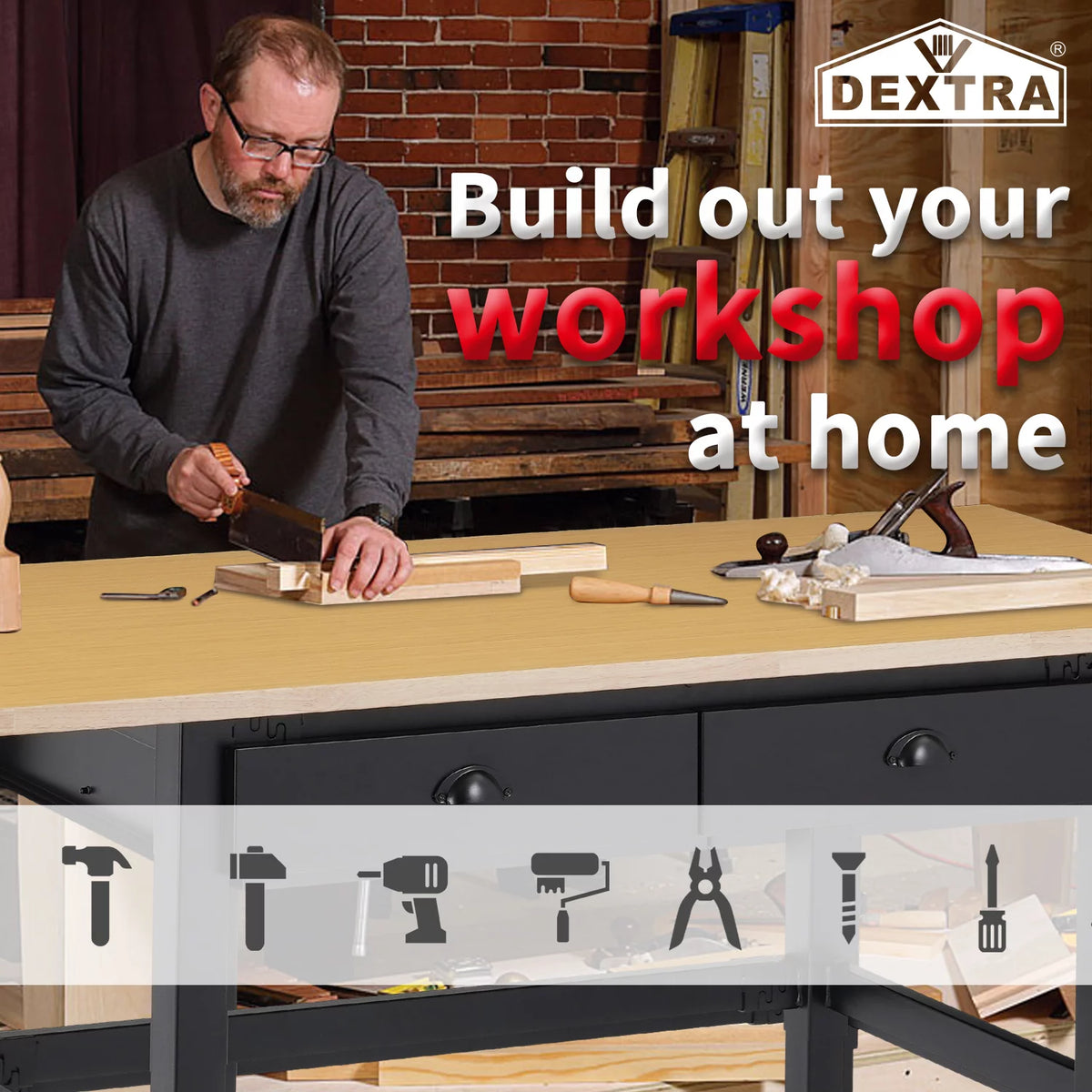 55'' Adjustable Work Bench with Power Outlets and Drawers P490111