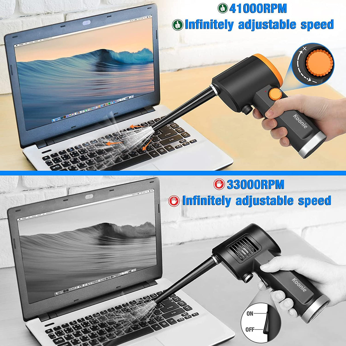 Cordless Air Duster 41000 RPM 6000mAh Rechargeable Pack of 2 U873044