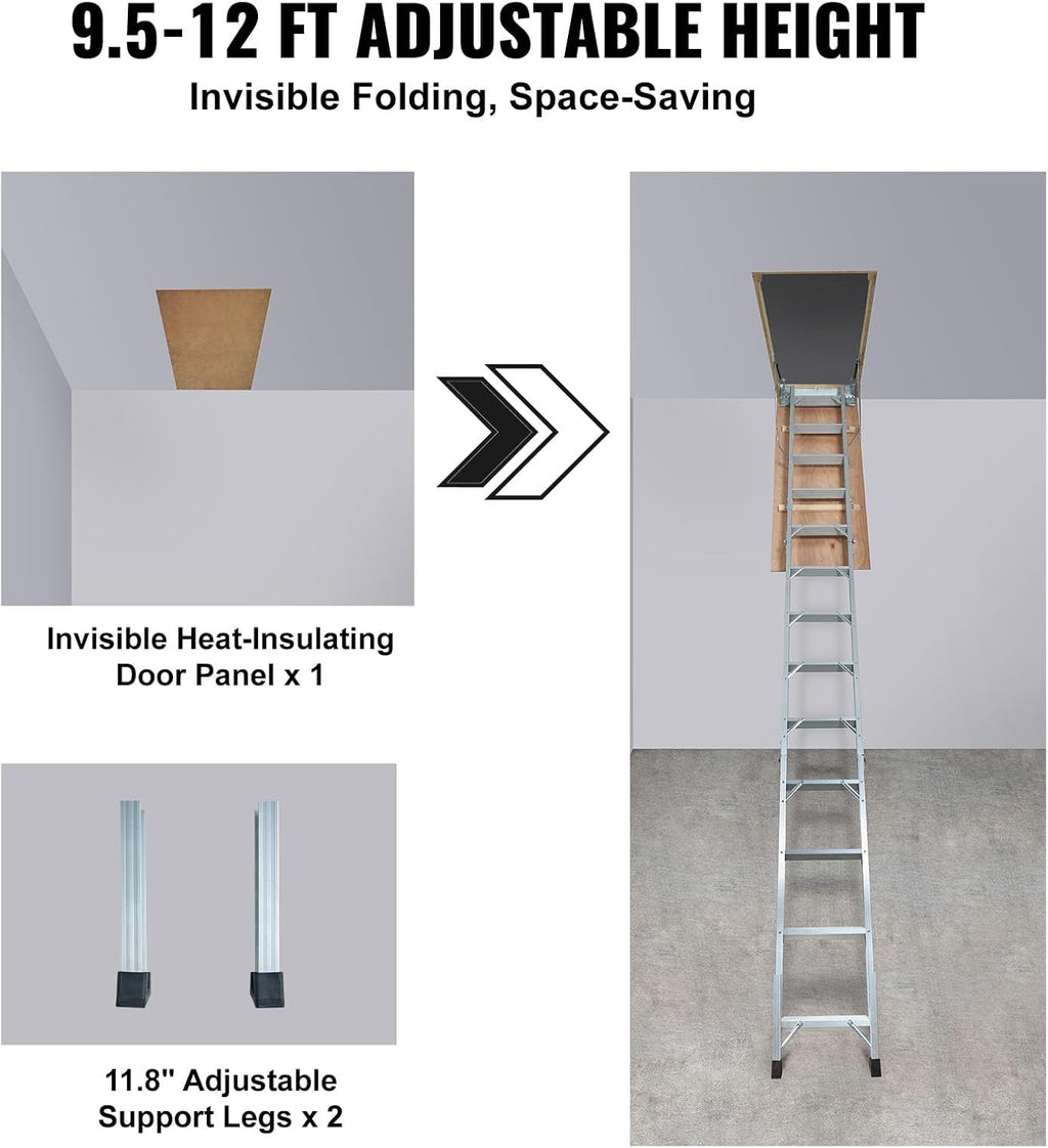 Attic Ladder, 350-pound Capacity, 22.5" x 63", Aluminium Extension P868972