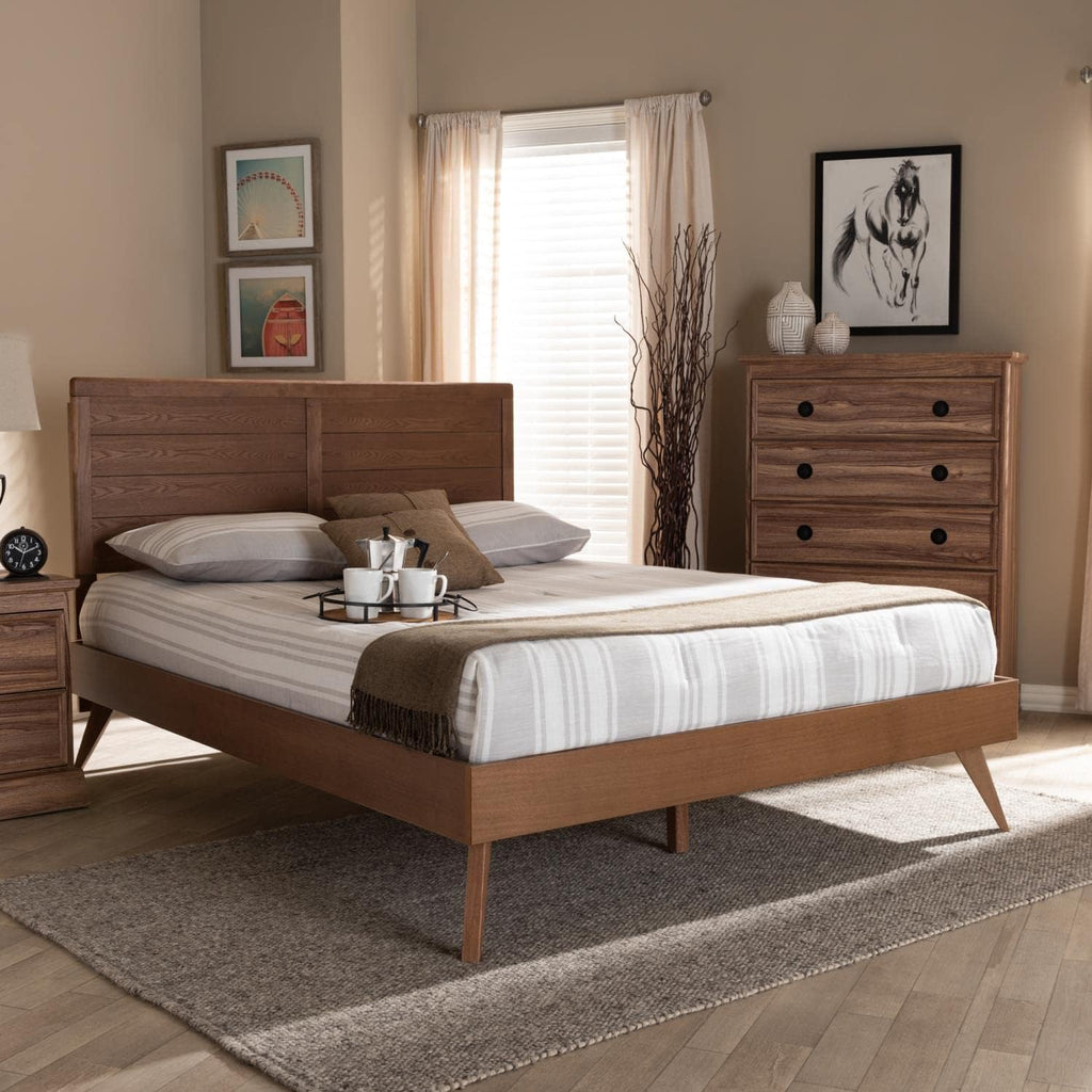 Walnut Brown Wood Queen Platform Bed F7192