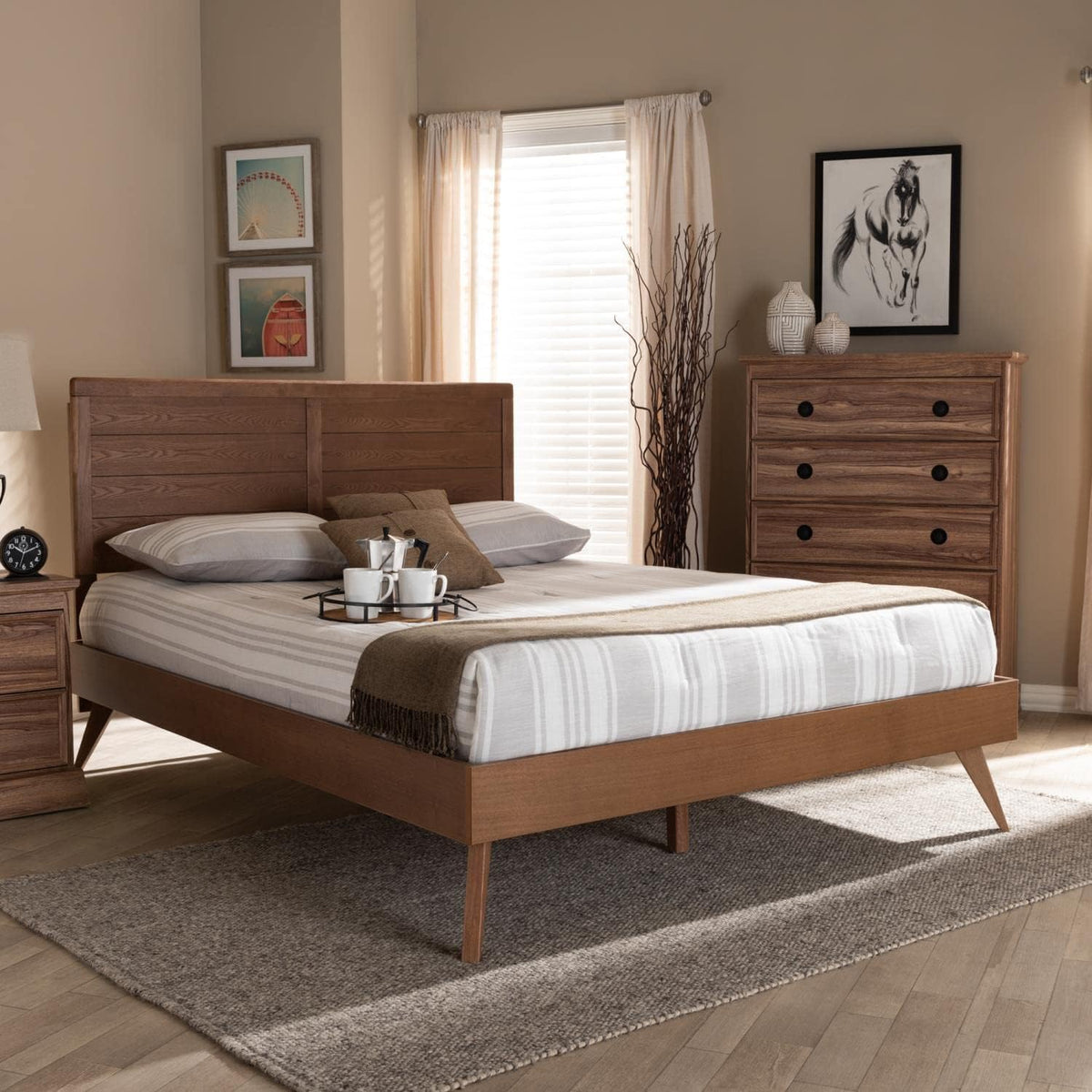 Walnut Brown Wood Queen Platform Bed F7192