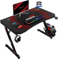 Black 55 inch Gaming Desk with Cup Holder and Headphone Hook F399629