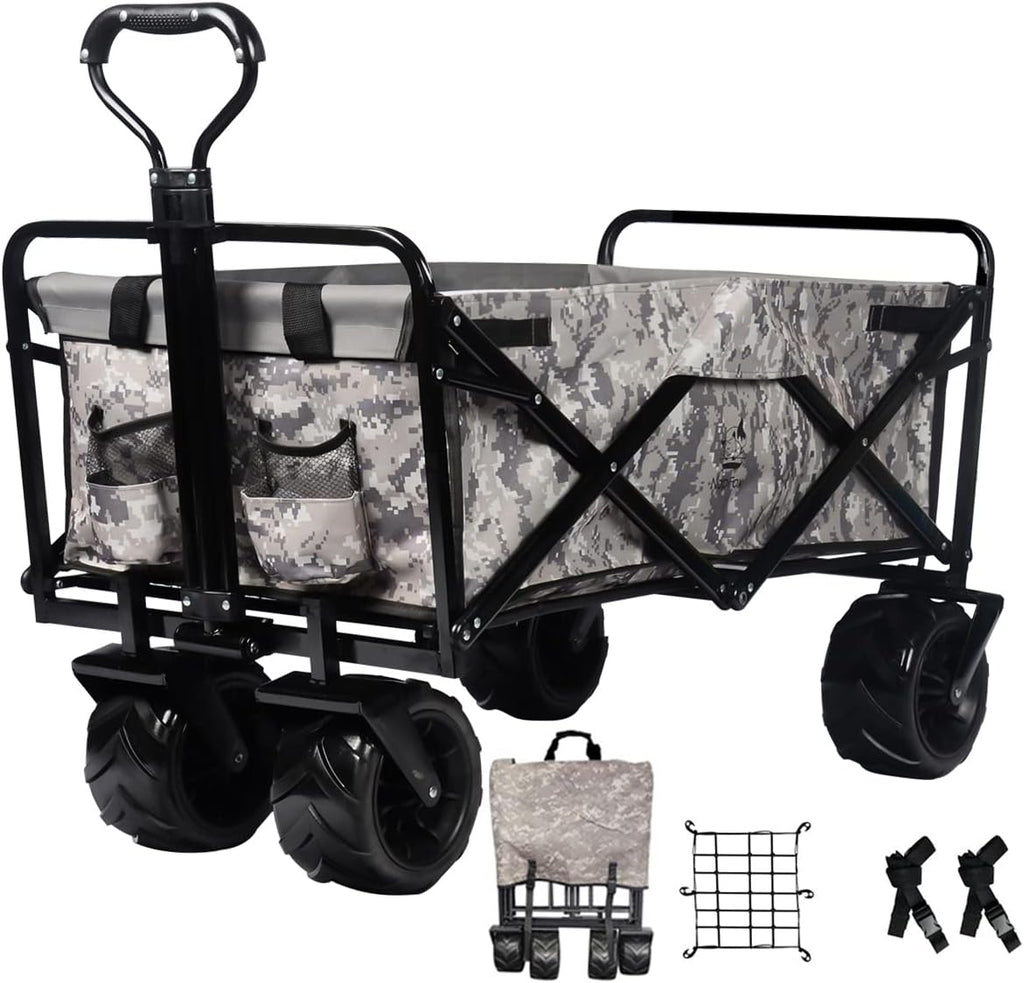 Black Heavy Duty Folding Utility Cart with Universal Wheels Adjustable Handle T391855