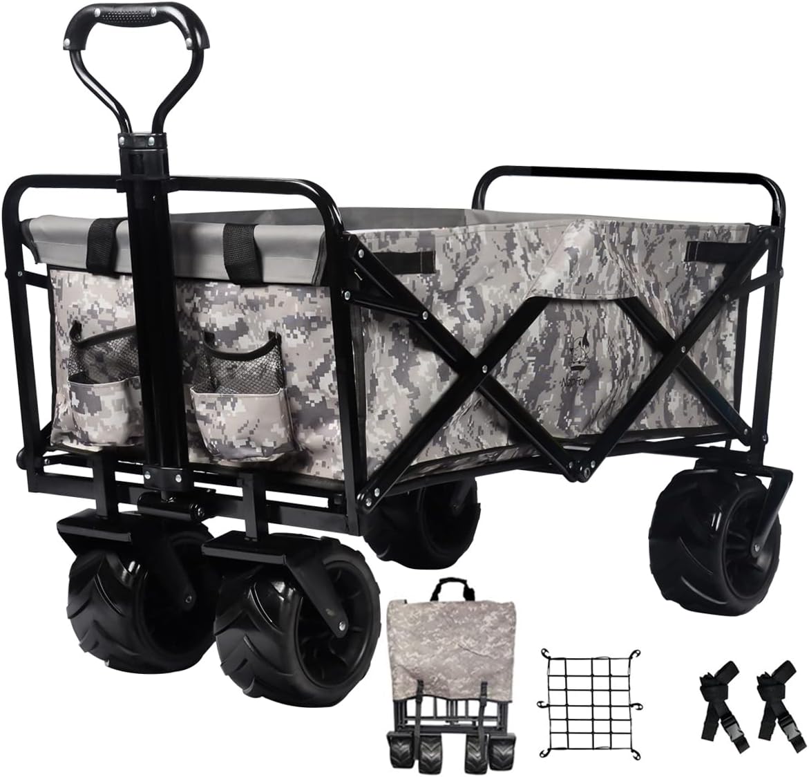 Black Heavy Duty Folding Utility Cart with Universal Wheels Adjustable Handle T391855
