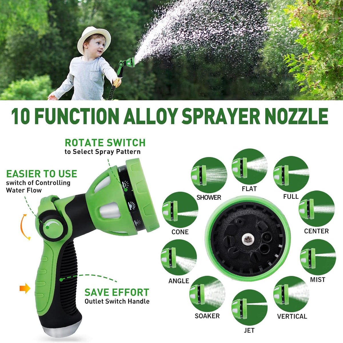 100 ft Expandable Garden Hose with 10 Function Sprayer, Solid Brass Fittings, Triple Latex Core, Pack of 2 X338041