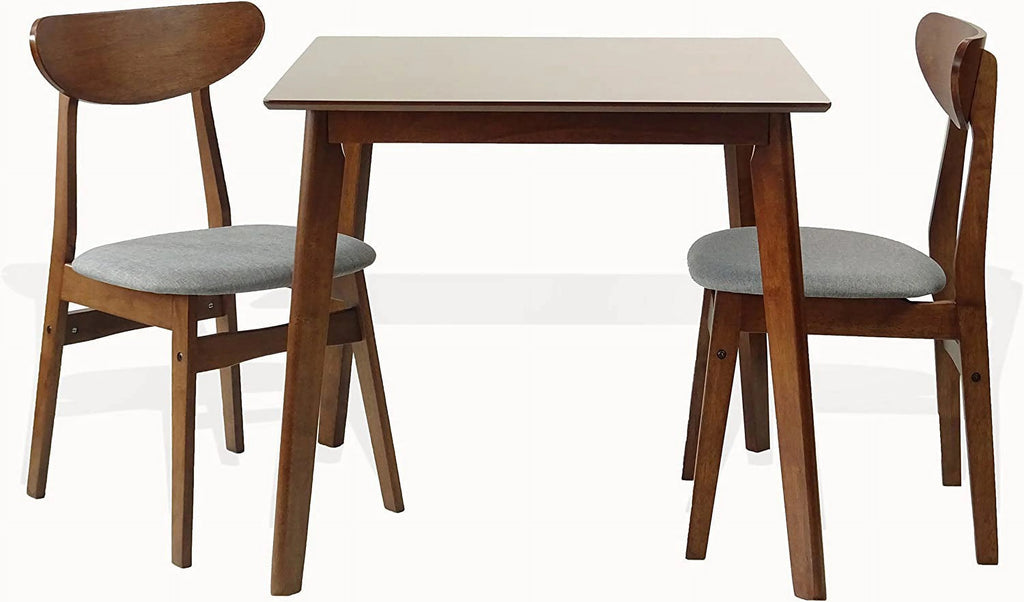 Set of 3 Square Dining Table and 2 Side Chairs Solid Wood Medium Brown F412