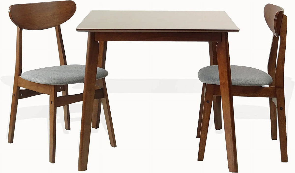Set of 3 Square Dining Table and 2 Side Chairs Solid Wood Medium Brown F412