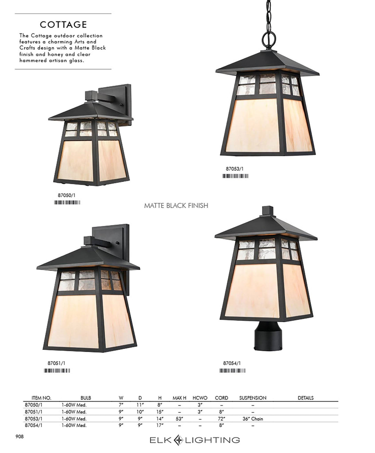 1-Light Hanging Matte Black Antique White Art Glass S13655