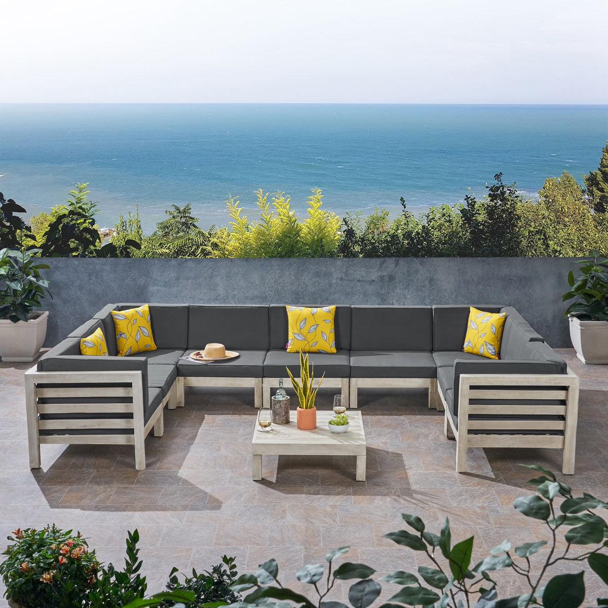 Weathered Gray 9 Seater Acacia Wood Sectional Sofa Set M2875