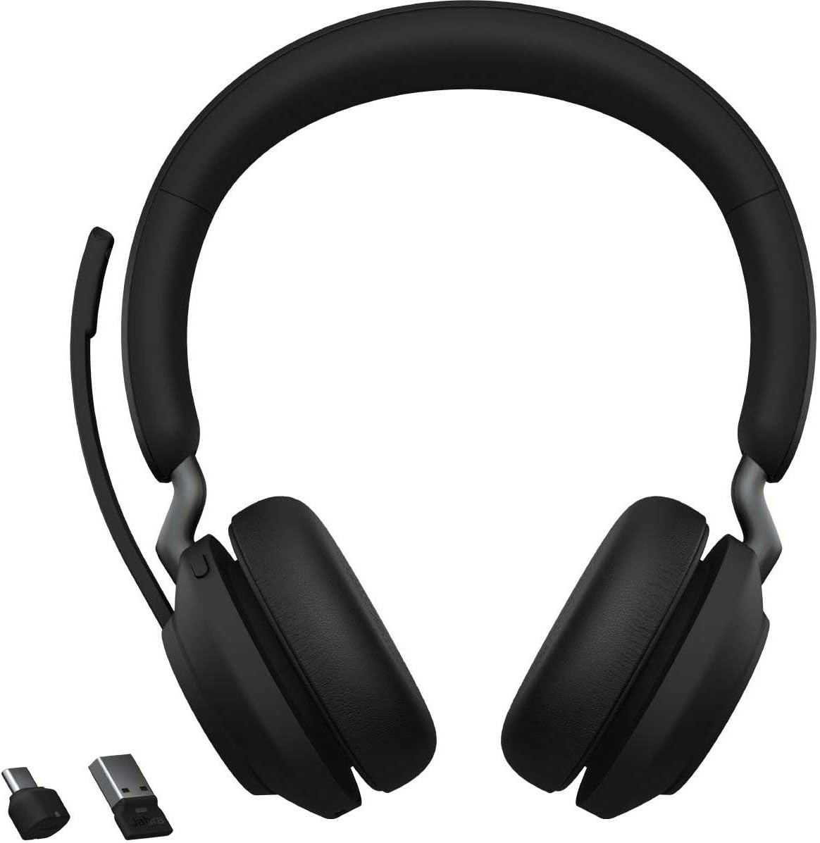 Jabra Evolve2 65 MS Wireless Headphones with Link380c, Stereo, Black – Wireless Bluetooth Headset for Calls and Music, 37 Hours of Battery Life, Passive Noise Cancelling Headphones U4412