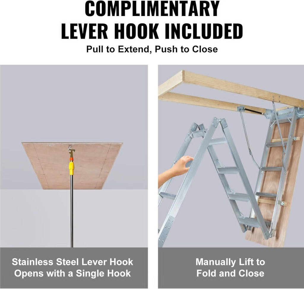Attic Ladder, 350-pound Capacity, 22.5" x 63", Aluminium Extension P868972