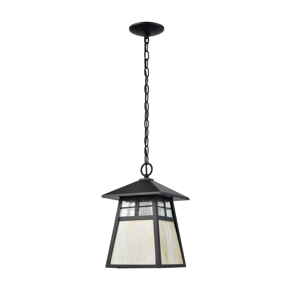 1-Light Hanging Matte Black Antique White Art Glass S13655