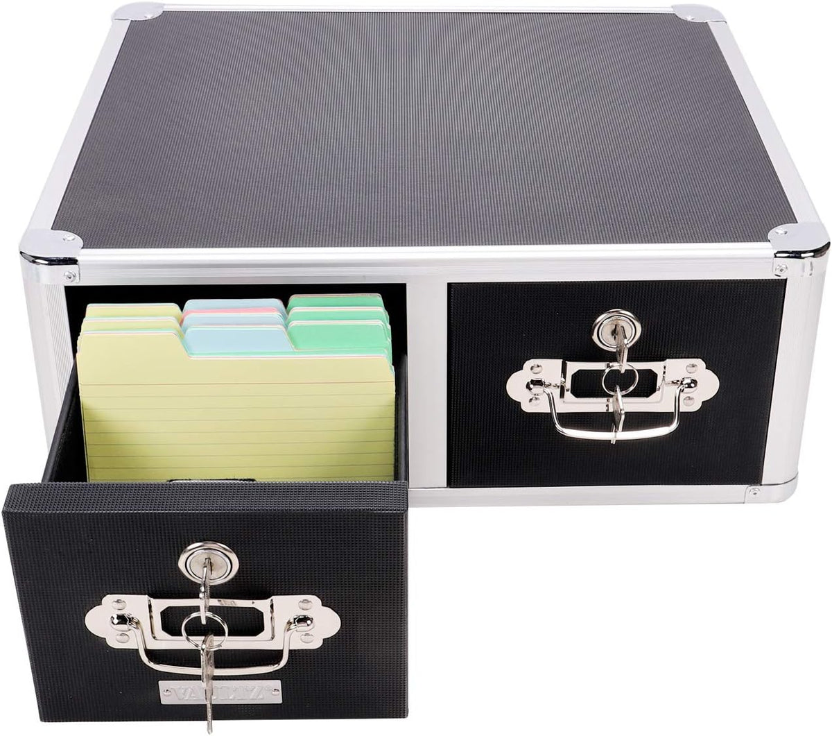 Black 4 x 6 Double Drawer Index Card Cabinet A11259