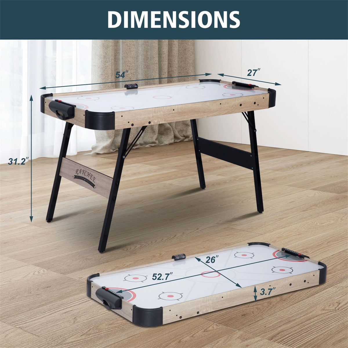 54in Folding Air Hockey Table Gaming Set with 2 Pucks 2 Pushers I521169