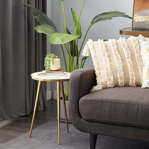 15" x 20" Gold Aluminum Accent Table with Marble Top Y94327