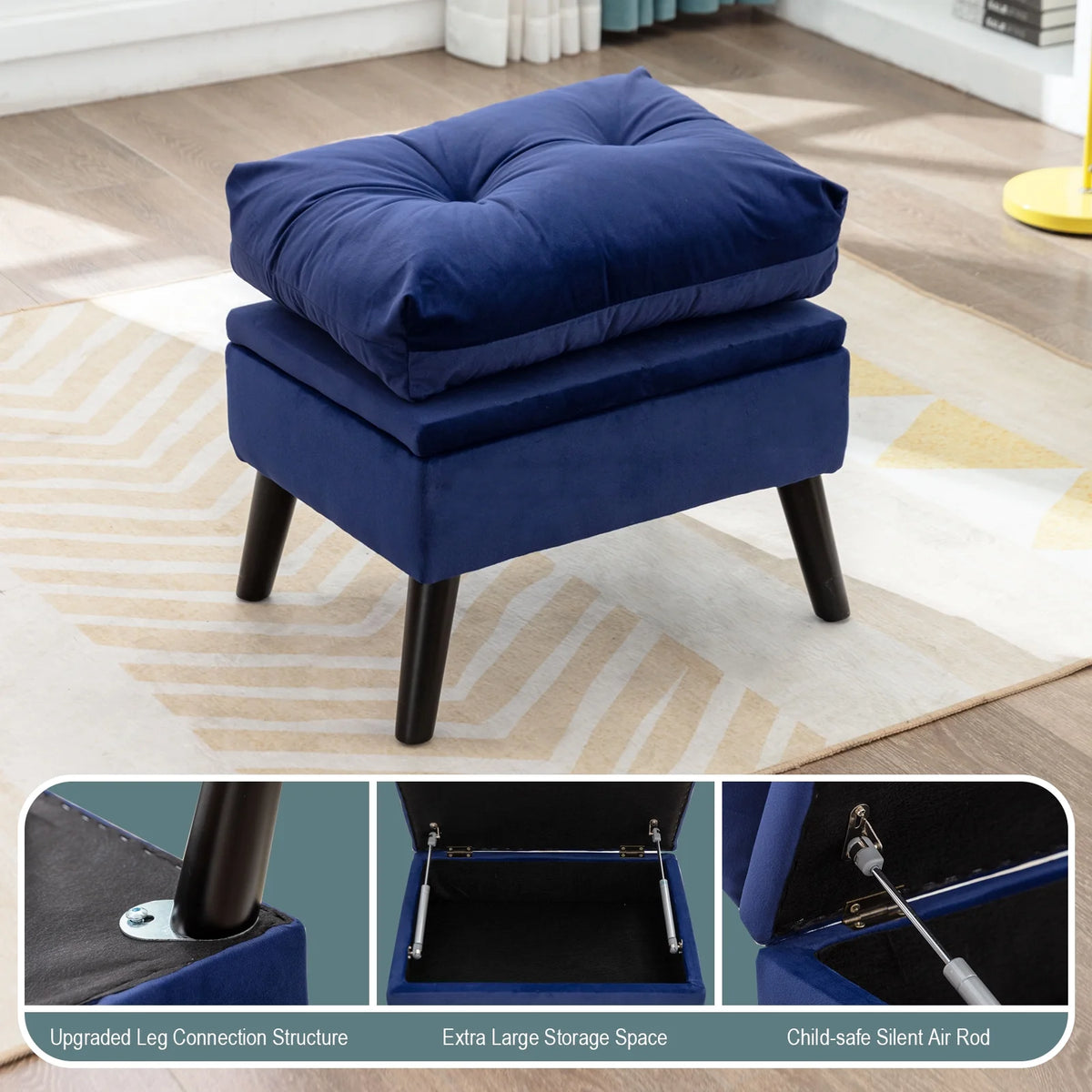 Blue Velvet Accent Recliner Chair with Ottoman with Storage F432