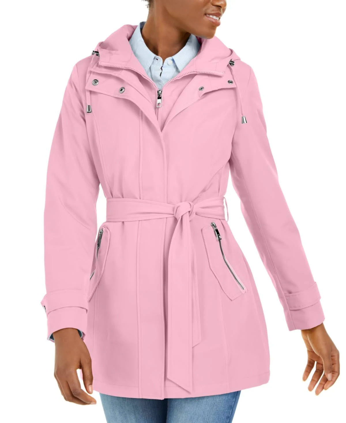 Dusty Pink Hooded Water-Resistant Raincoat Z8284